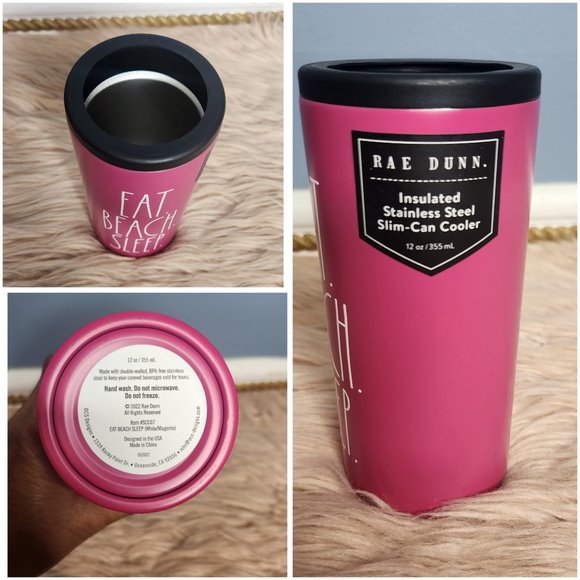 NWT RAE DUNN "EAT BEACH SLEEP" INSULATED SLIM-CAN COOLER - Picture 2 of 2